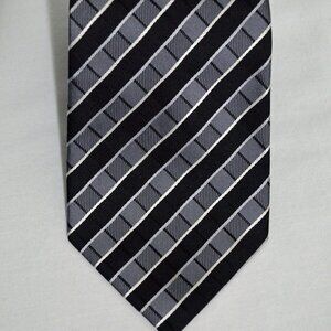 Geoffrey Beene Classic Necktie Stain Resistant Black Silver Stripe